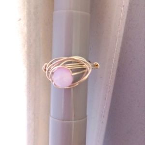 Pink Glass Beaded Wire-Wrapped Ring size 5.5